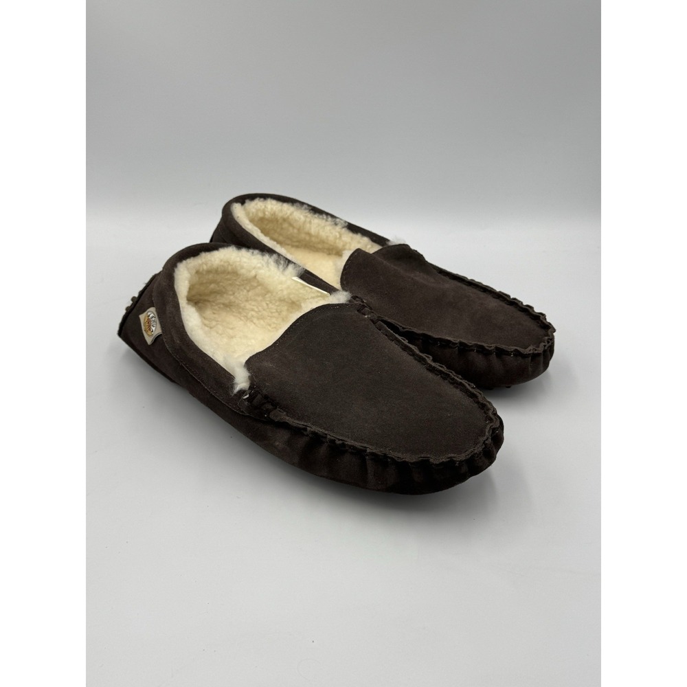 EMU Ridge Australia Men's 9 Shearling Moccasin Slippers Brown Suede Fleece Lined